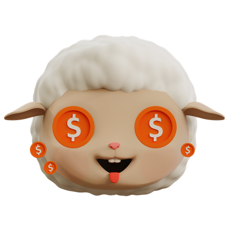 Emoji de dólar em lindos olhos de ovelha  3D Icon