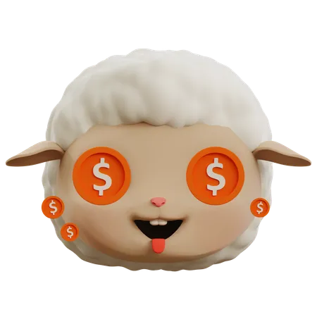 Emoji de dólar em lindos olhos de ovelha  3D Icon