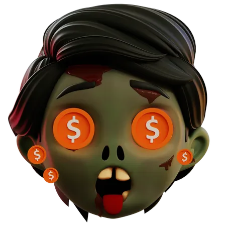 Emoji de dólar em olhos de zumbi  3D Icon