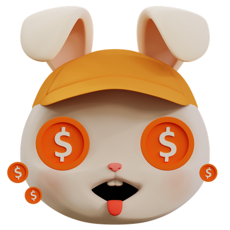 Dólar en lindo emoji de ojos de conejo  3D Icon