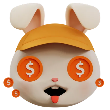 Dólar en lindo emoji de ojos de conejo  3D Icon