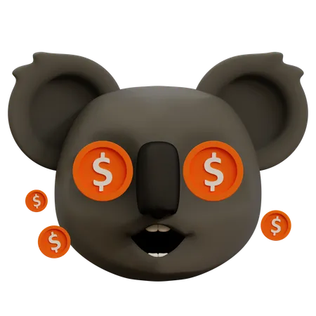 Dólar en lindo emoji de ojos de koala  3D Icon