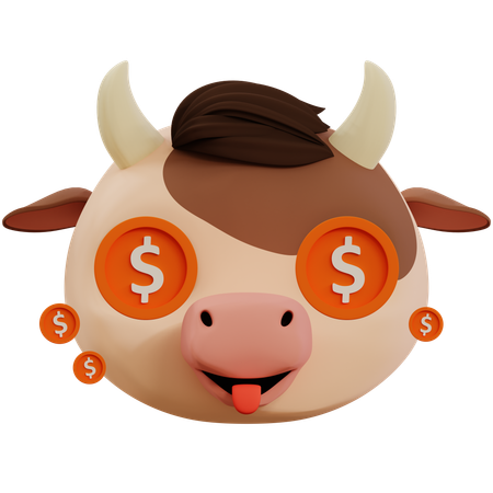 Dólar en lindo emoji de ojos de vaca  3D Icon