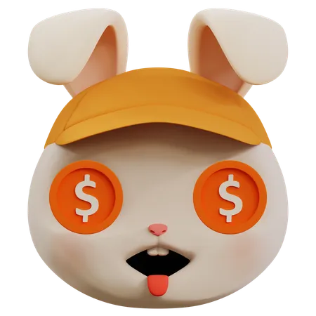 Emoji de dólar en ojos de conejo  3D Icon