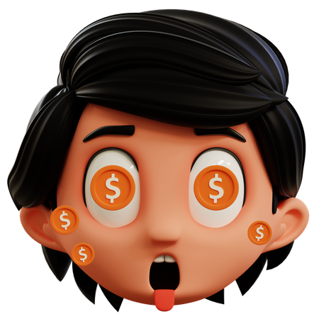 Emoticono de dólar en ojos de niño.  3D Icon