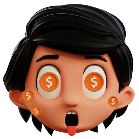 Emoticono de dólar en ojos de niño.  3D Icon