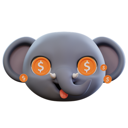 Dólar emoji de olhos de elefante fofo  3D Icon