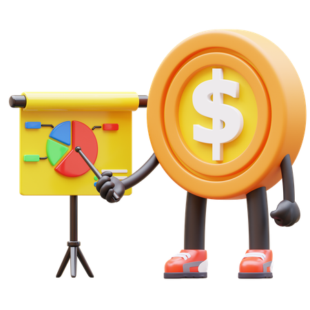 Apresentação Personagem de moeda de dólar fazendo  3D Illustration