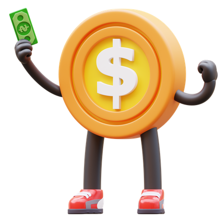 Personagem de moeda de dólar, ganhe dinheiro  3D Illustration