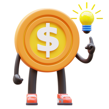 Personagem de moeda de dólar, tenha uma ideia  3D Illustration