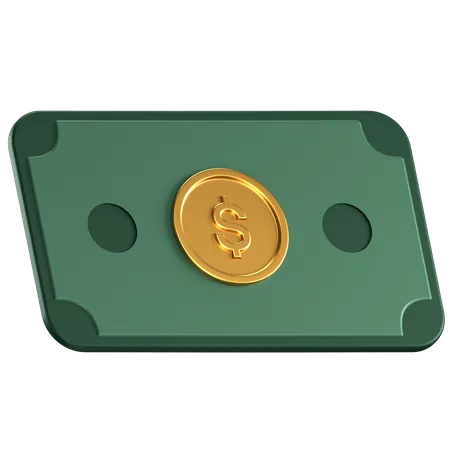 3 D Icon Of A Green Dollar Bill With A Gold Dollar Coin In The Center 3D Icon