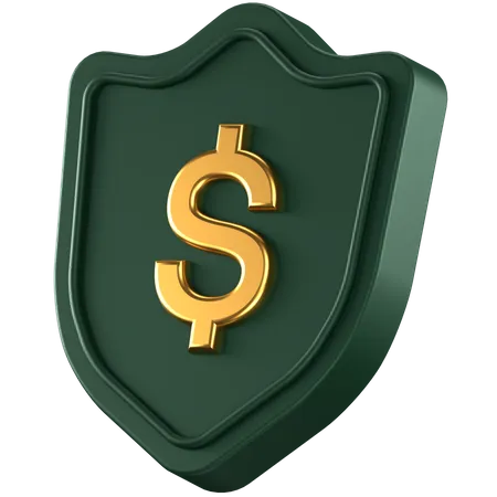 3 D Icon Of A Green Shield With Gold Dollar Sign In The Center 3D Icon
