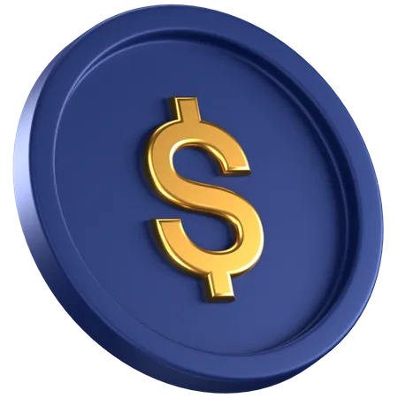 3 D Icon Of A Blue Coin With Gold Dollar Sign In The Center 3D Icon