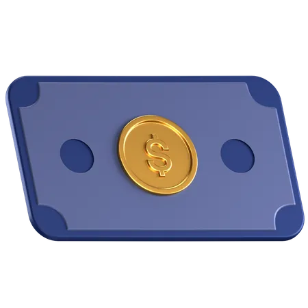 3 D Icon Of A Blue Dollar Bill With A Gold Dollar Coin In The Center 3D Icon