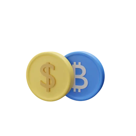 3 D Illustration Of Dollar And Crypto Coin Side By Side 3D Icon