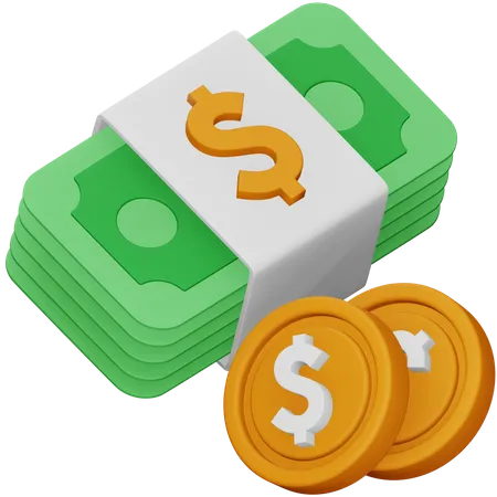 Dollar and Dollar Coins  3D Icon