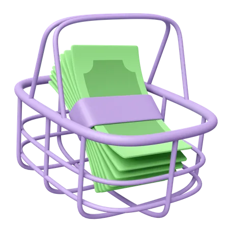 Dollar banknote pile in basket  3D Illustration