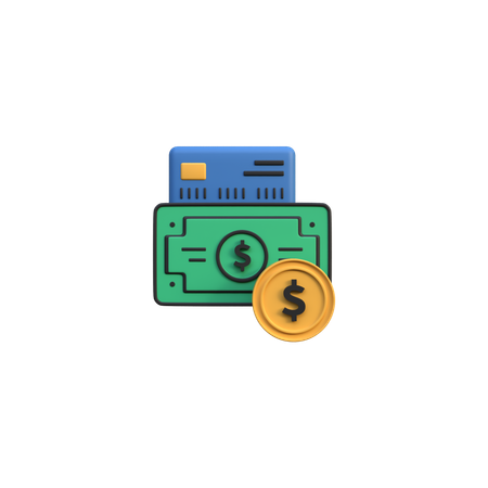 Dollar Bills with Coin  3D Icon