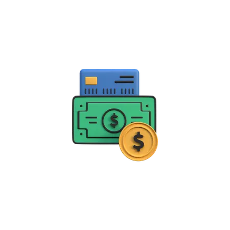 Dollar Bills with Coin  3D Icon