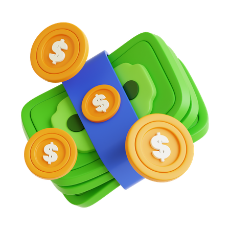 Dollar Bundle With Coin  3D Icon
