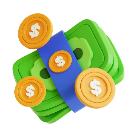 3 D Dollar Bundle With Coin Icon 3D Icon