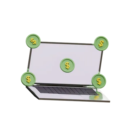 Dollar Coin And Laptop  3D Icon