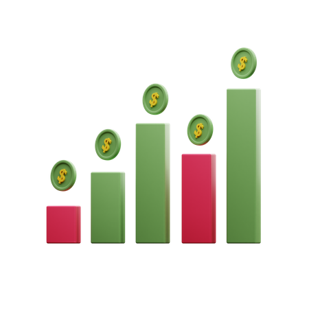 Dollar Coin Bar Chart  3D Icon