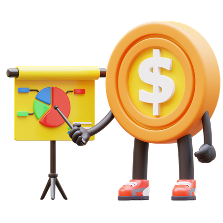 Dollar Coin Character Doing Presentation  3D Illustration