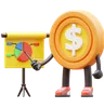 Dollar Coin Character Doing Presentation