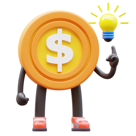 Dollar Coin Character Get Idea  3D Illustration
