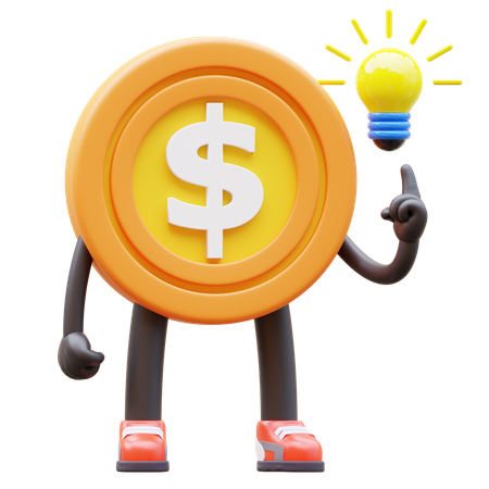 Dollar Coin Character Get Idea  3D Illustration