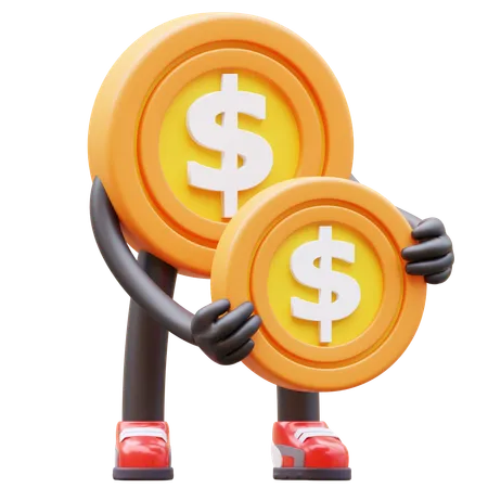 Dollar Coin Character Holding Coin  3D Illustration