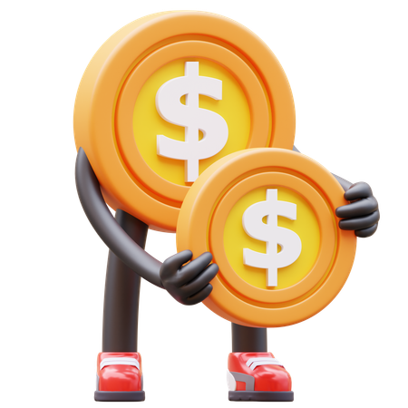 Dollar Coin Character Holding Coin  3D Illustration