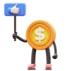 Dollar Coin Character Holding Like Sign