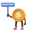 Dollar Coin Character Holding Subscribe Sign