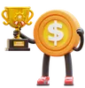 Dollar Coin Character Holding Trophy