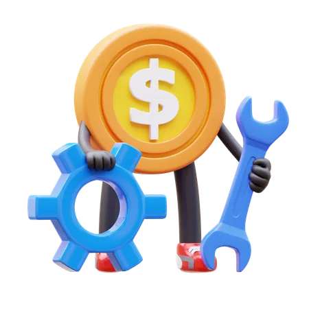 Money Coin Character Maintenance 3D Illustration
