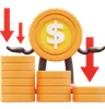 Dollar Coin Character Showing Money Graph Falling Down