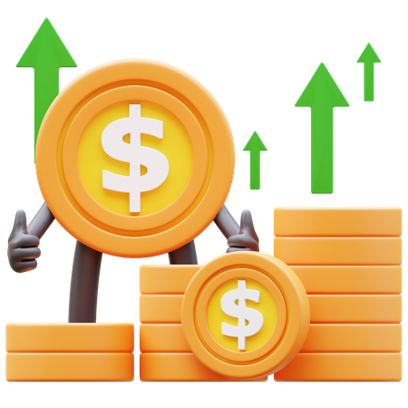 Dollar Coin Character Showing Money Graph Rising Up  3D Illustration