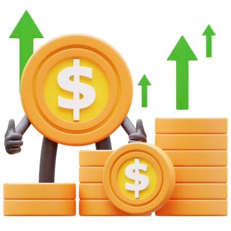 Dollar Coin Character Showing Money Graph Rising Up  3D Illustration
