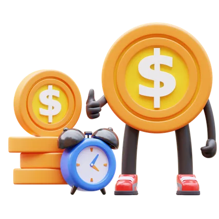 Dollar Coin Character Time Is Money  3D Illustration