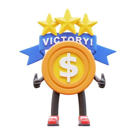 Money Coin Character Winner And Earn Stars 3D Illustration
