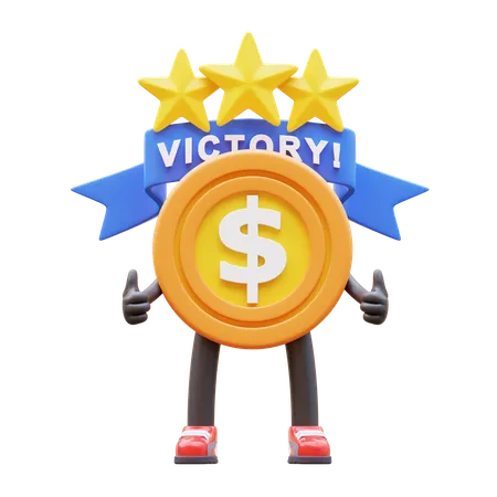 Dollar Coin Character Winner And Earn Stars  3D Illustration