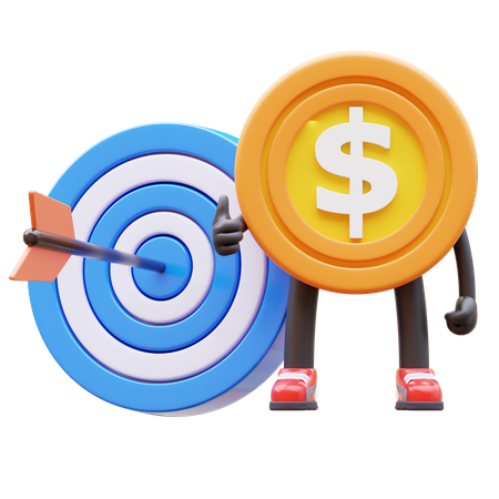 Dollar Coin Character With Target  3D Illustration