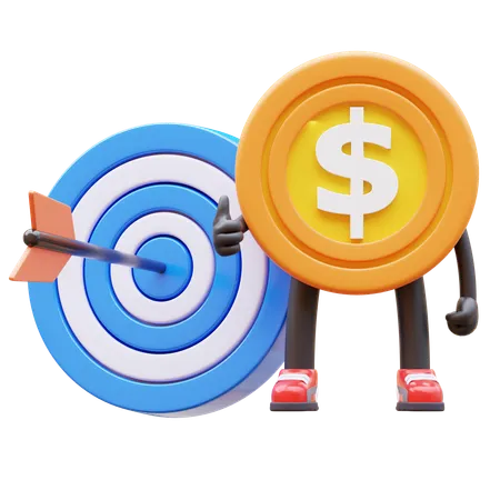 Dollar Coin Character With Target  3D Illustration