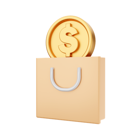 Dollar Coin In Shopping Bag  3D Icon