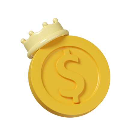 Dollar Coin With Crown  3D Icon