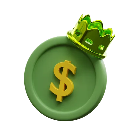 Dollar Coin With Crown  3D Icon