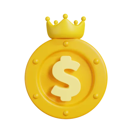 Dollar Coin With Crown 3D Illustration