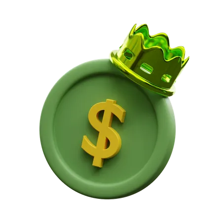 Dollar Coin With Crown 3D Icon